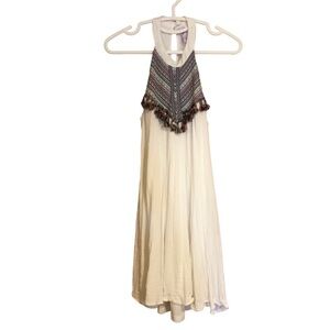 Alya Boho Sleeveless White Tassel Swing Dress Sz XS
